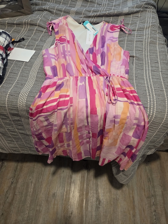 Gilli Dresses & Skirts - Gilli Pink, Purple & Orange Abstract Tie-Waist Midi Dress